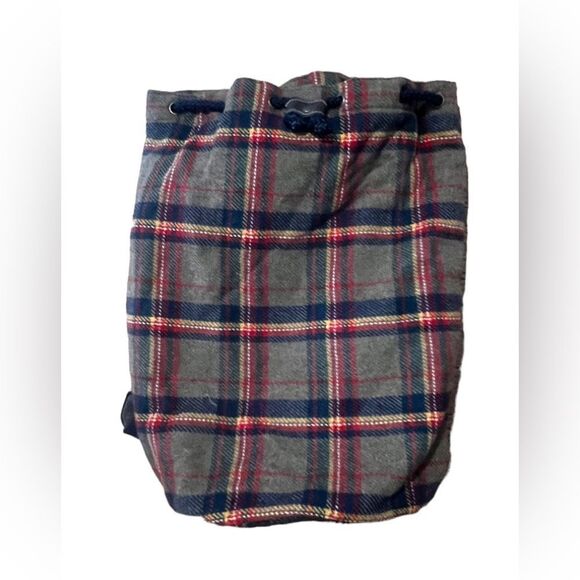 Vintage Gap Tartan Plaid Drawstring Backpack Wool Mt. Whistler Lodge Y2K 90s - Picture 4 of 11